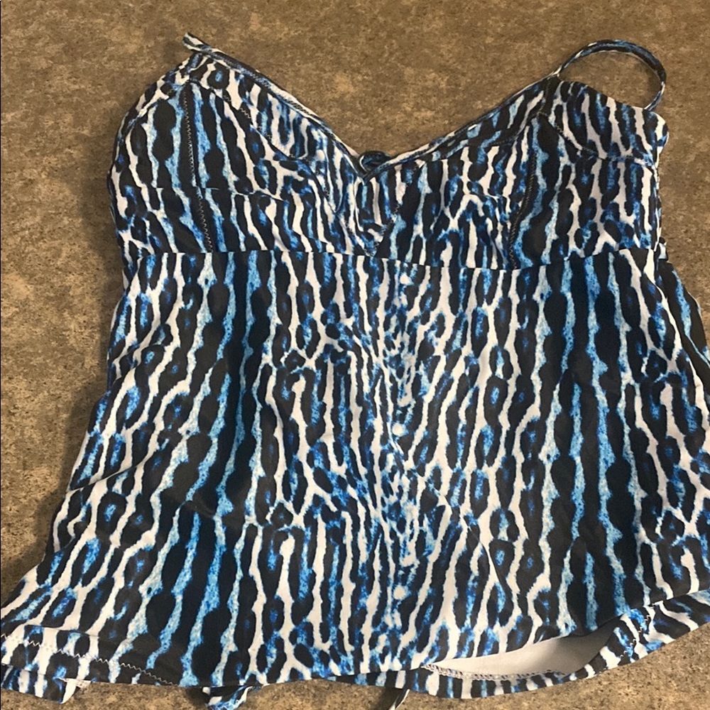Jessica Simpson Blue and Black Ruched Tankini Swim Top